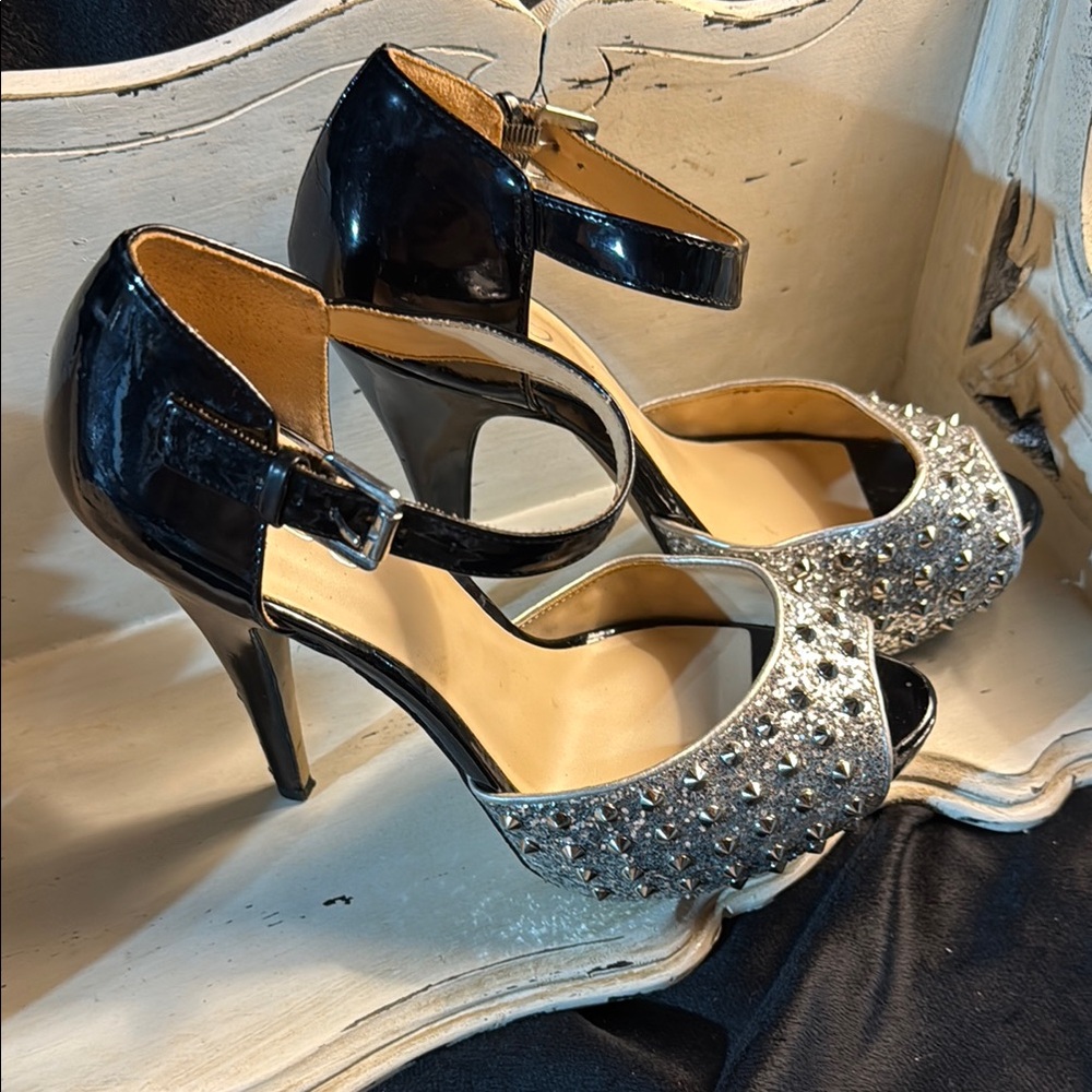 Black and Silver Aldo Studded Heels